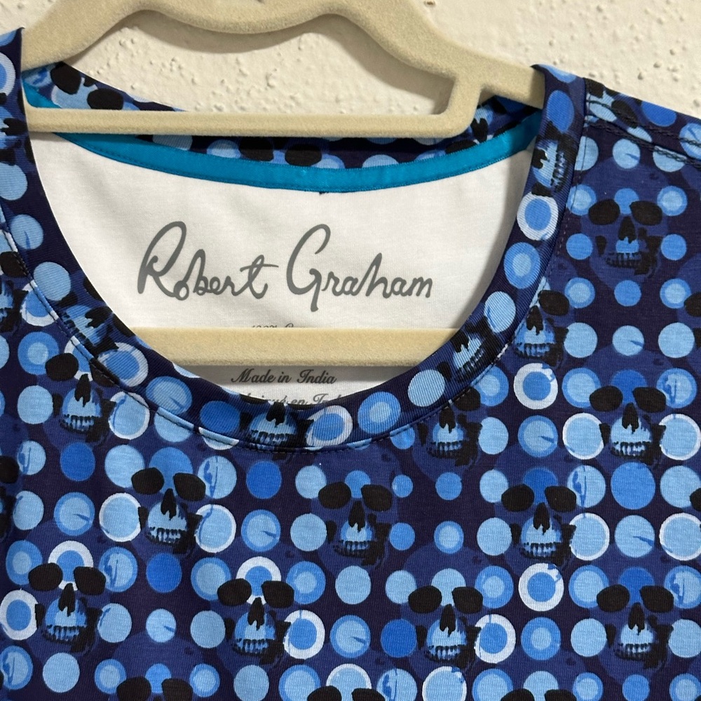 Robert Graham Blue Geometric skull T-shirt Size XL $128 new. this is preowned - Picture 8 of 13